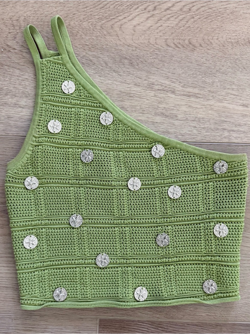 Sandro Maxou Paillette One Shoulder Crop Sweater Muted Kelly Green Size 0